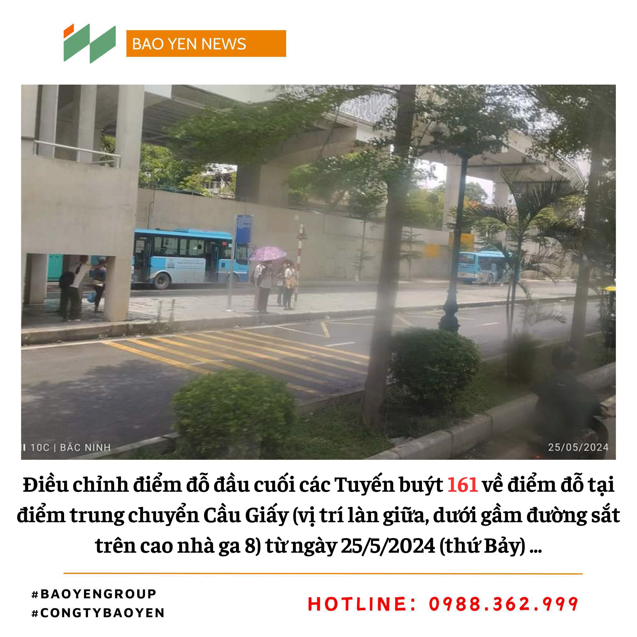 TUYẾN 161 ĐIỀU CHỈNH ĐIỂM ĐẦU, CUỐI TỪ NGÀY 25/5/2024