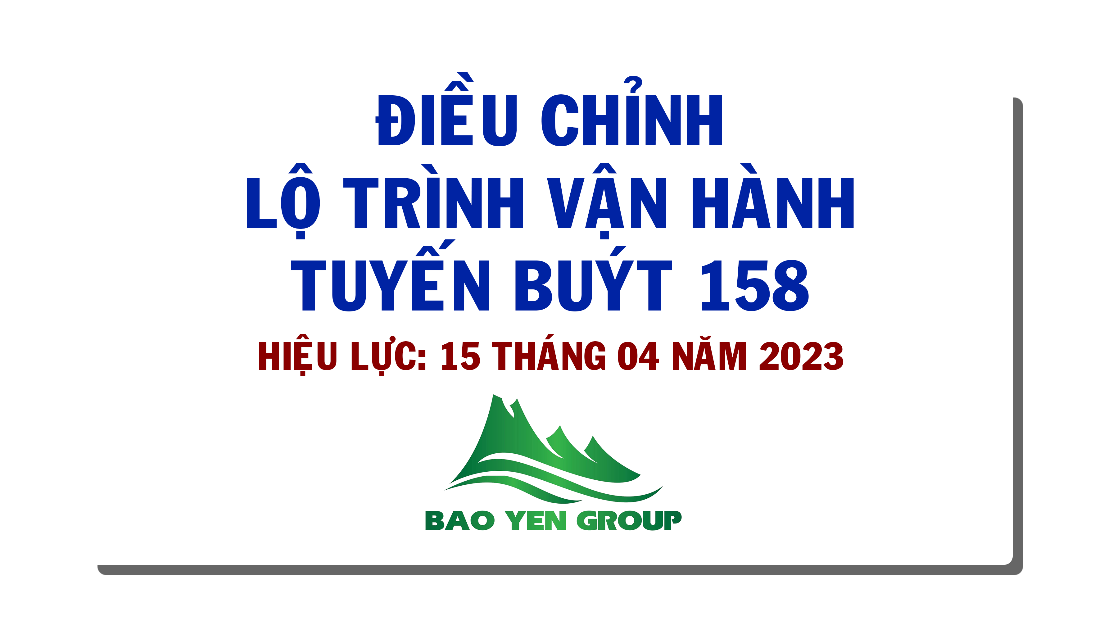 TB: ĐIỀU CHỈNH LỘ TRÌNH TUYẾN BUÝT 158