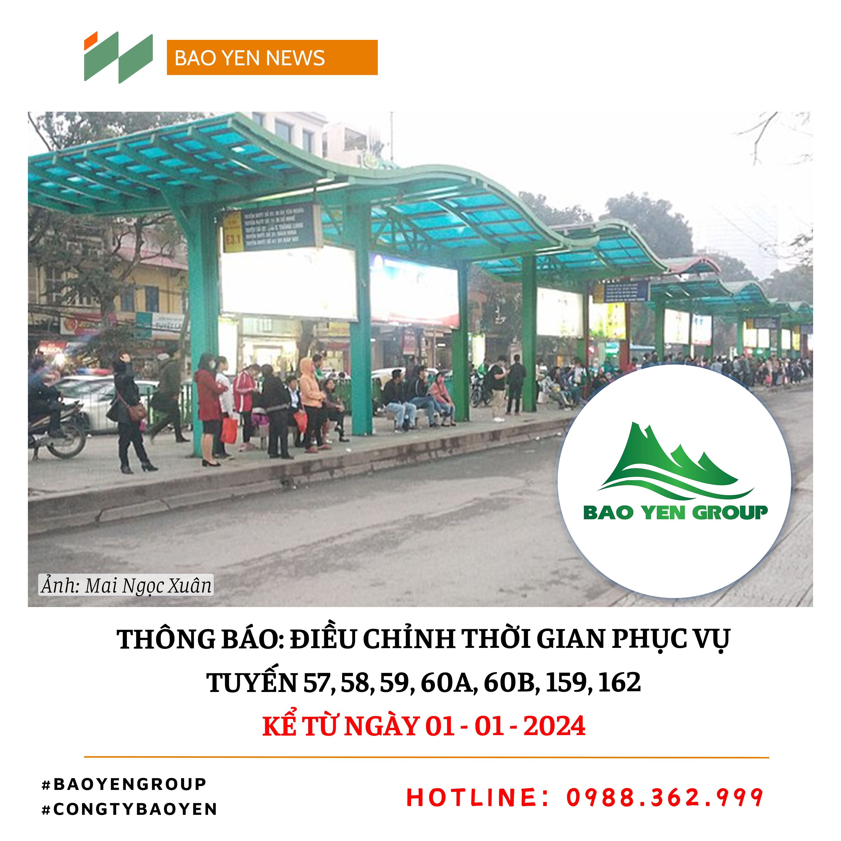 Tuyến 57, 58, 59, 60A, 60B, 159, 162 điều chỉnh thời gian phục vụ từ ngày 01/01/2024