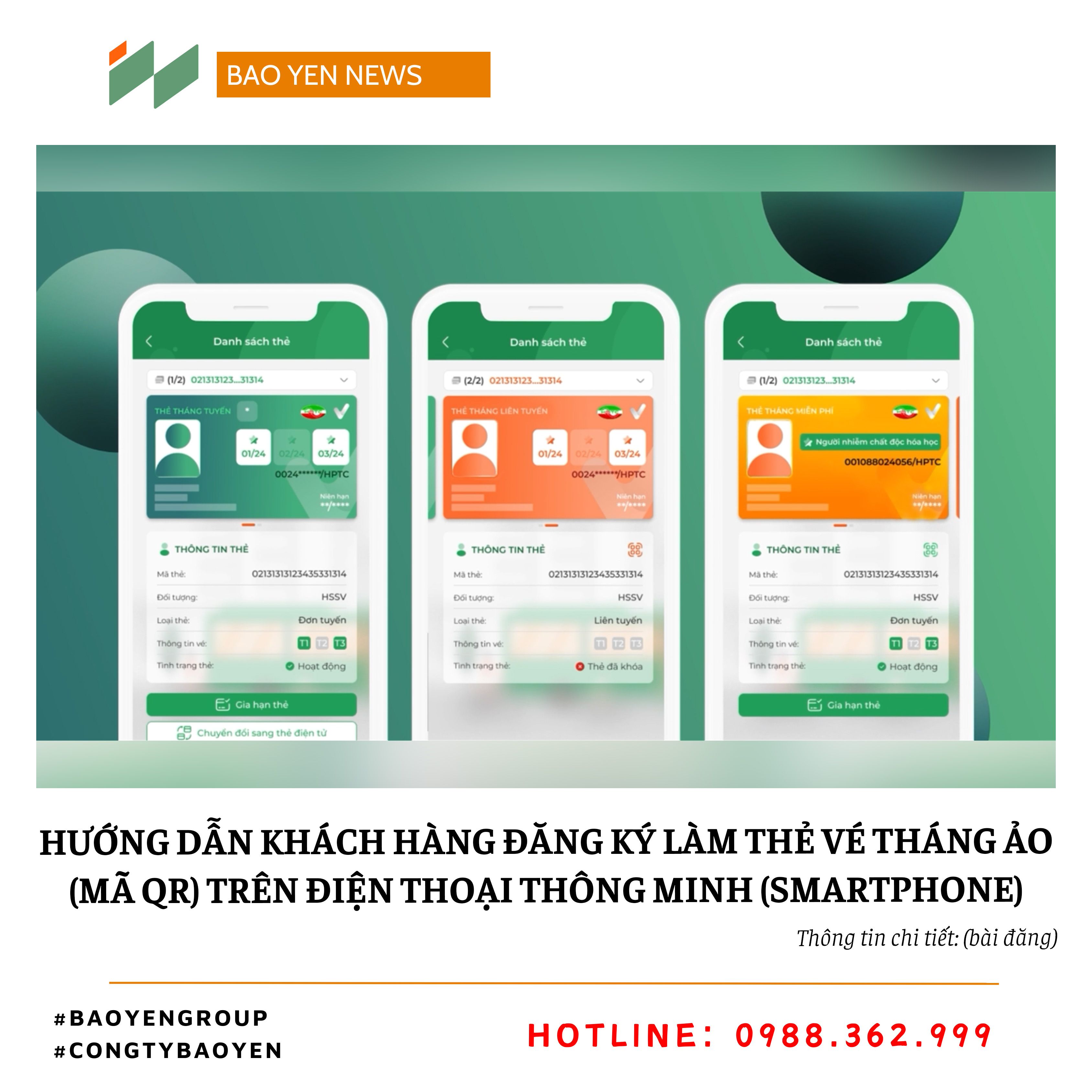 HƯỚNG DẪN KHÁCH HÀNG ĐĂNG KÝ LÀM THẺ VÉ THÁNG ẢO (MÃ QR) TRÊN ĐIỆN THOẠI THÔNG MINH (SMARTPHONE) | BAOYENGROUP